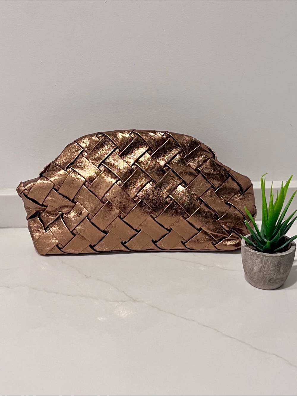 Metallic Gold Woven Clutch